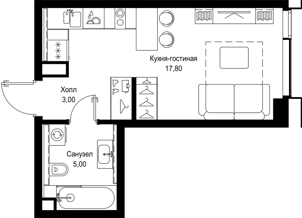 Планировка — Студия-квартира, 25.8 м²