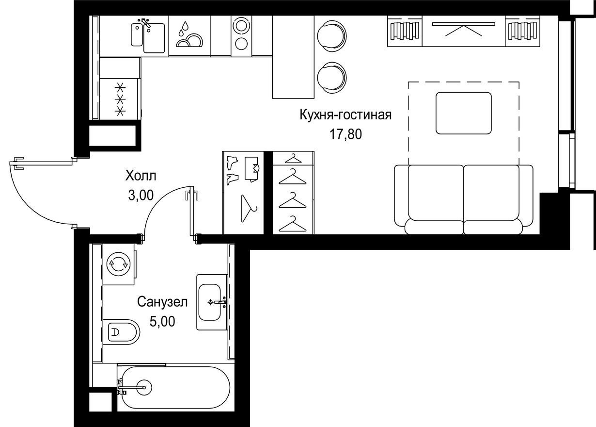 Планировка — Студия-квартира, 25.8 м²
