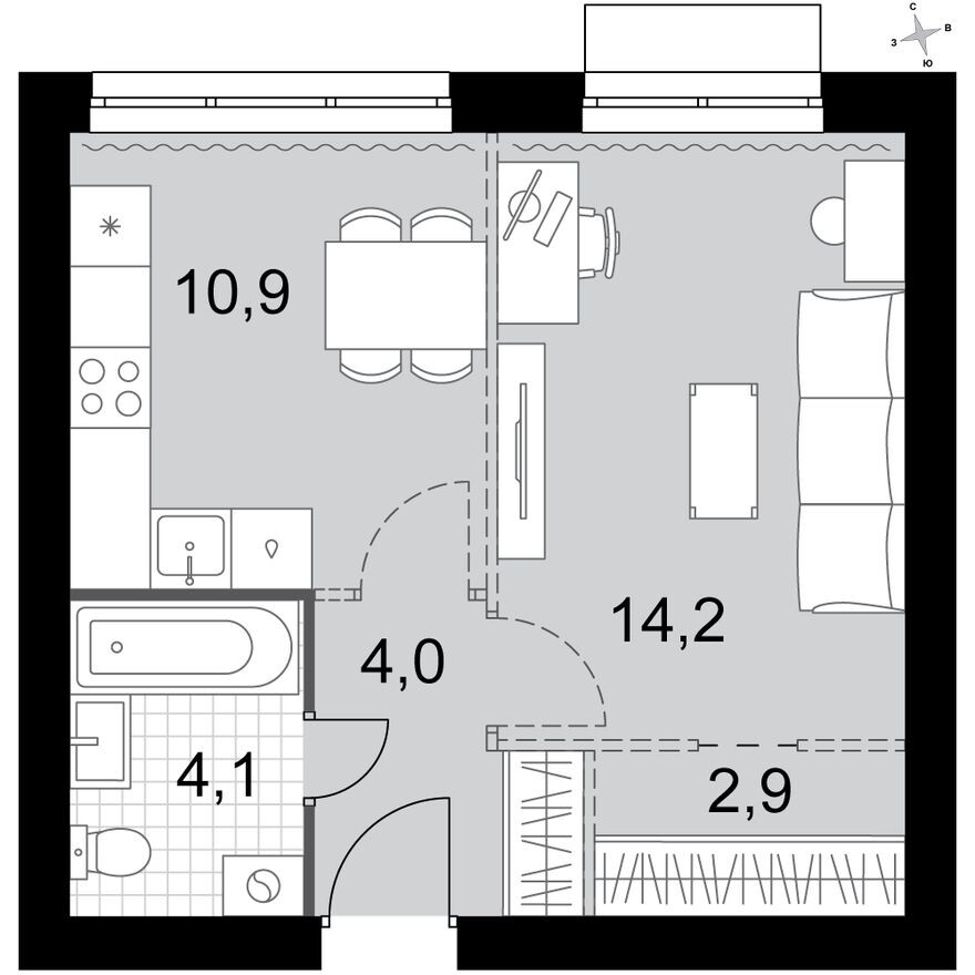 1к. квартира, 36.1 м²
