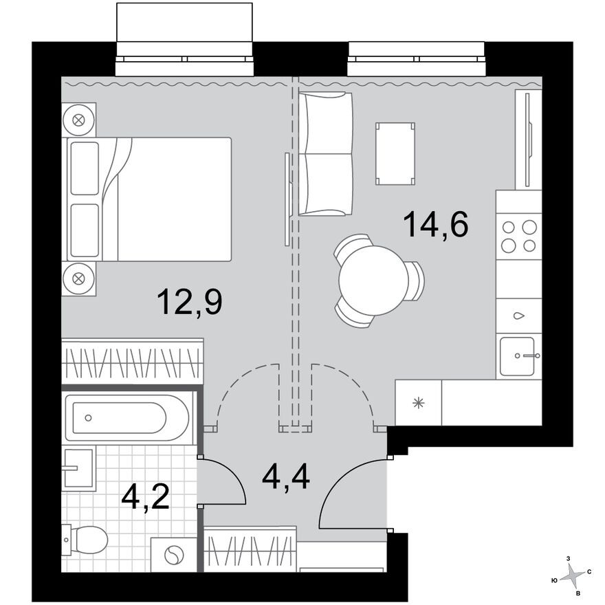 1к. квартира, 36.1 м²