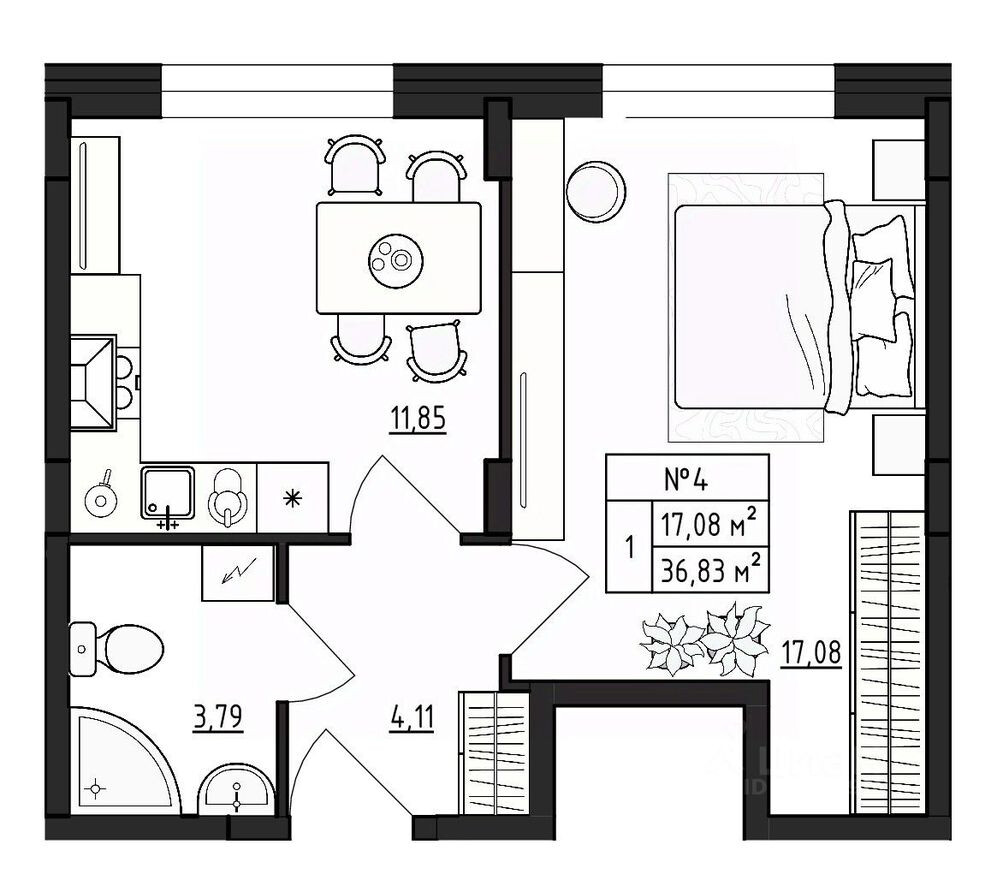 1к. квартира, 36.8 м²