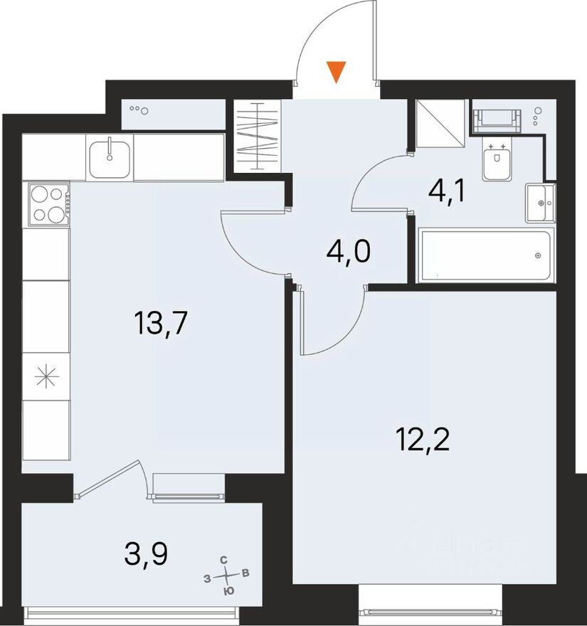 1к. квартира, 34.0 м²