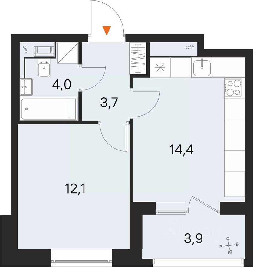 1к. квартира, 34.2 м²
