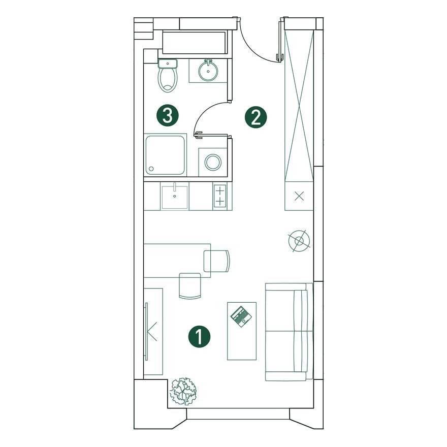 Планировка — 1к. квартира, 25.8 м²