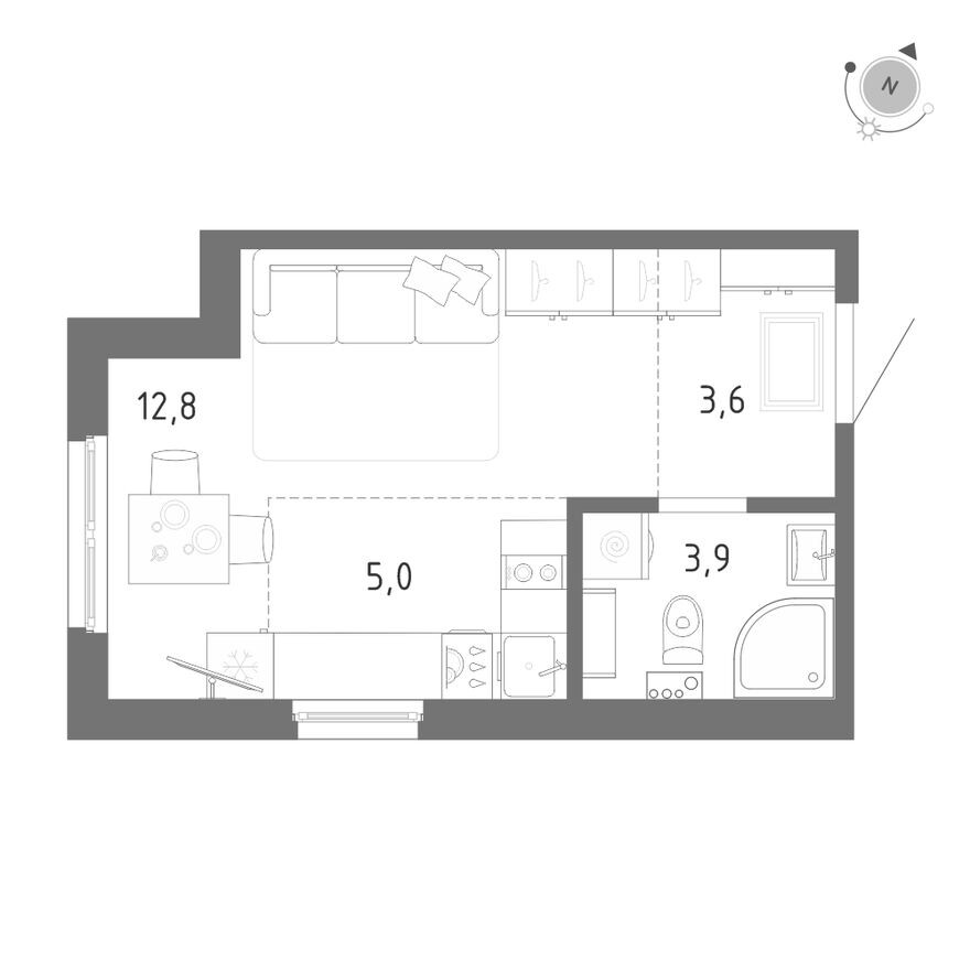 Планировка — Студия-квартира, 25.3 м²
