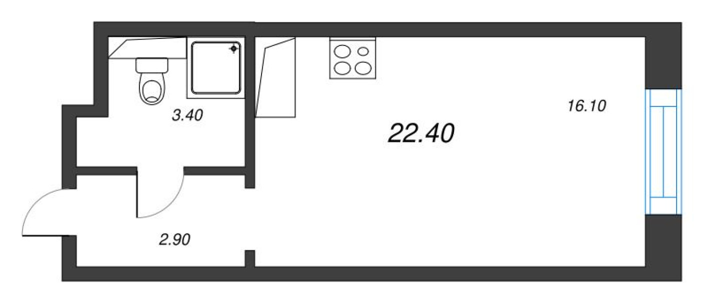 Планировка — Студия-квартира, 22.4 м²