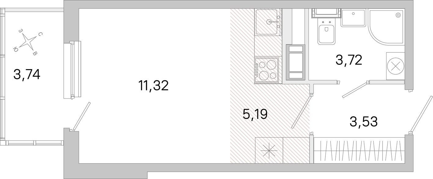 Студия-квартира, 24.9 м²
