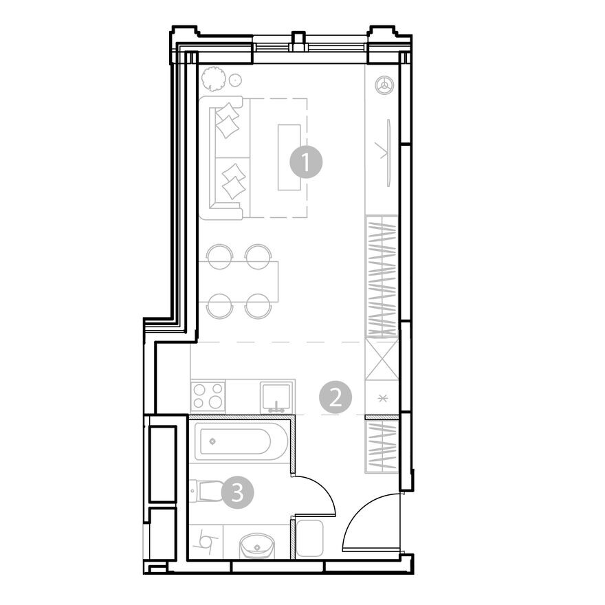 Планировка — 1к. апартаменты, 30.9 м²