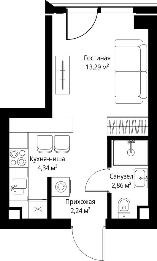 Планировка — Студия-квартира, 22.7 м²