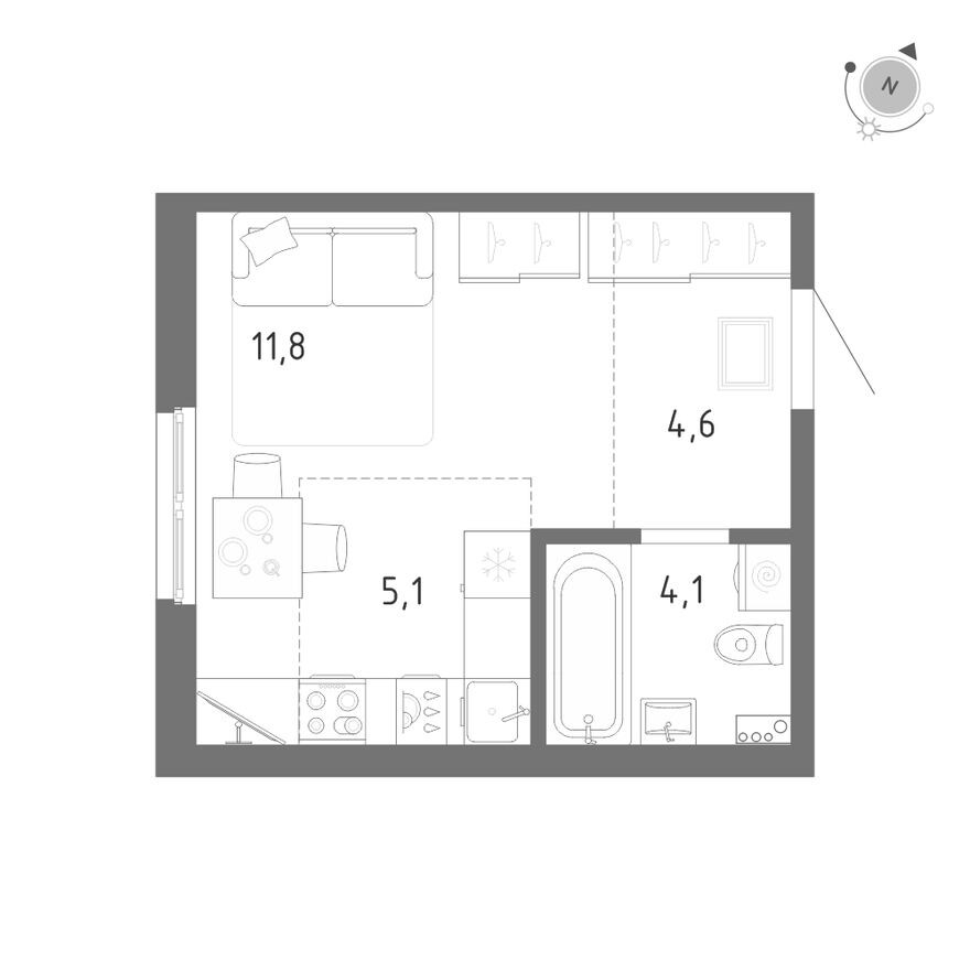 Планировка — Студия-квартира, 25.6 м²