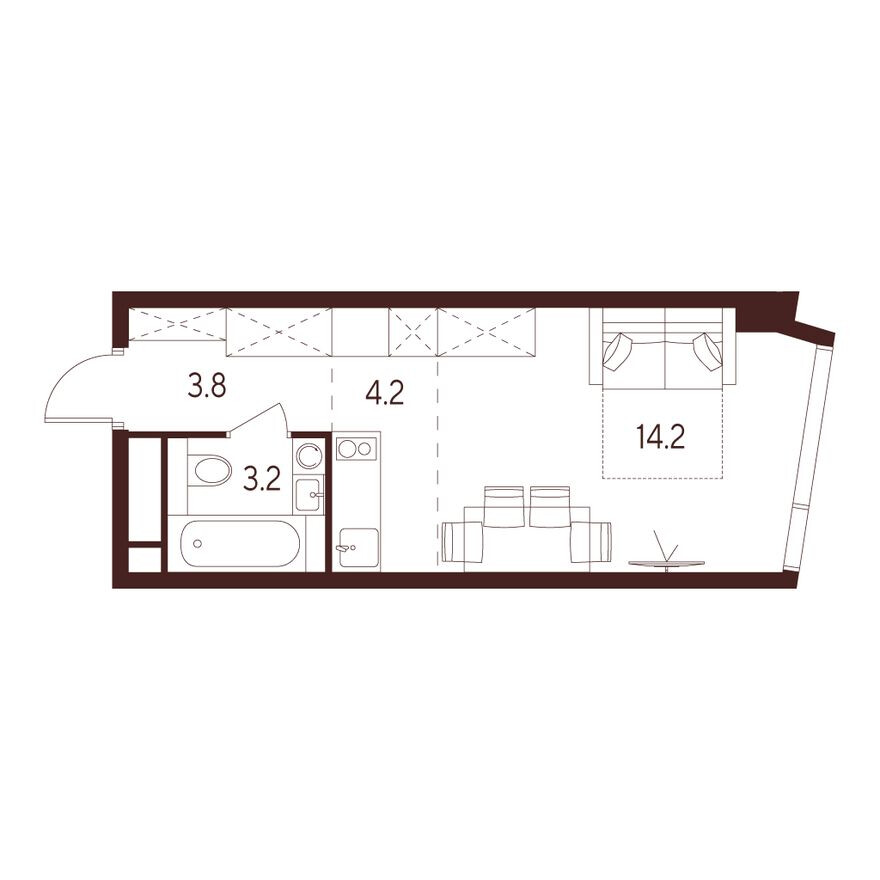 Студия-квартира, 25.4 м²