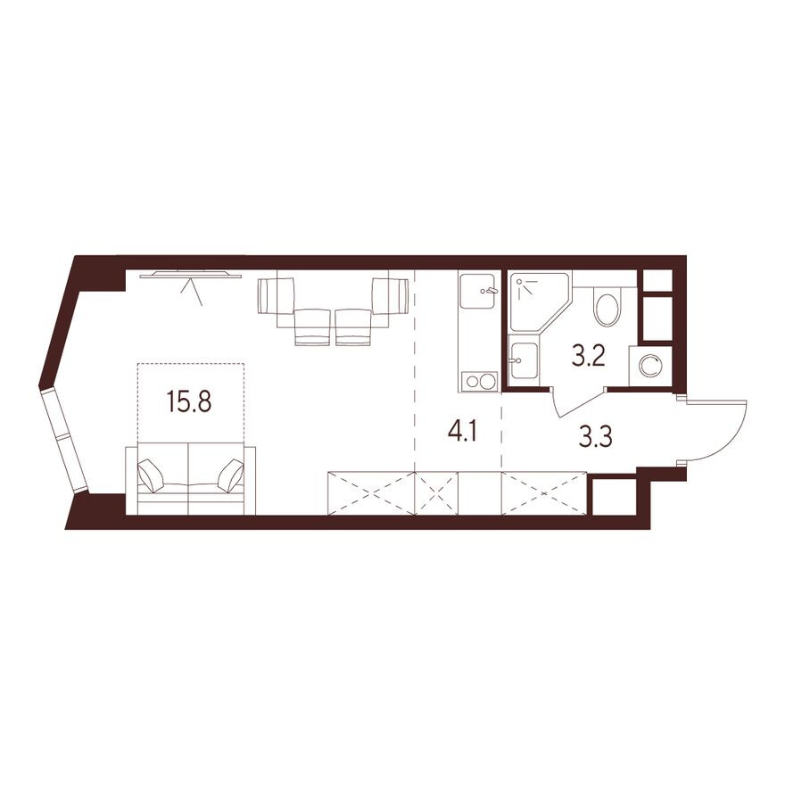Студия-квартира, 26.4 м²