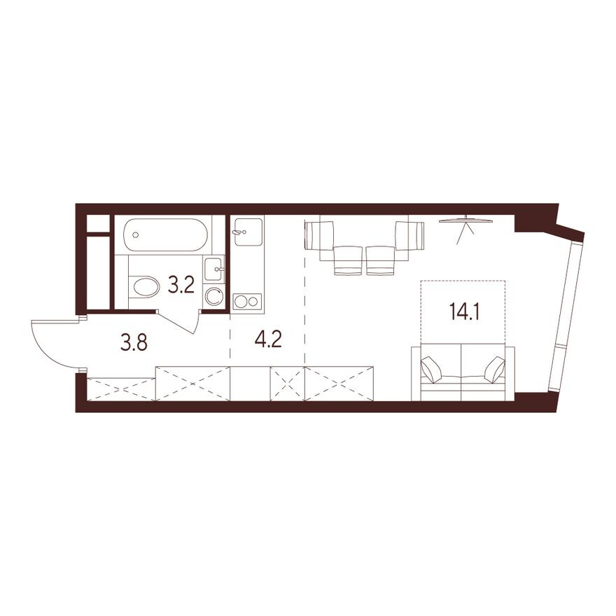Студия-квартира, 25.3 м²