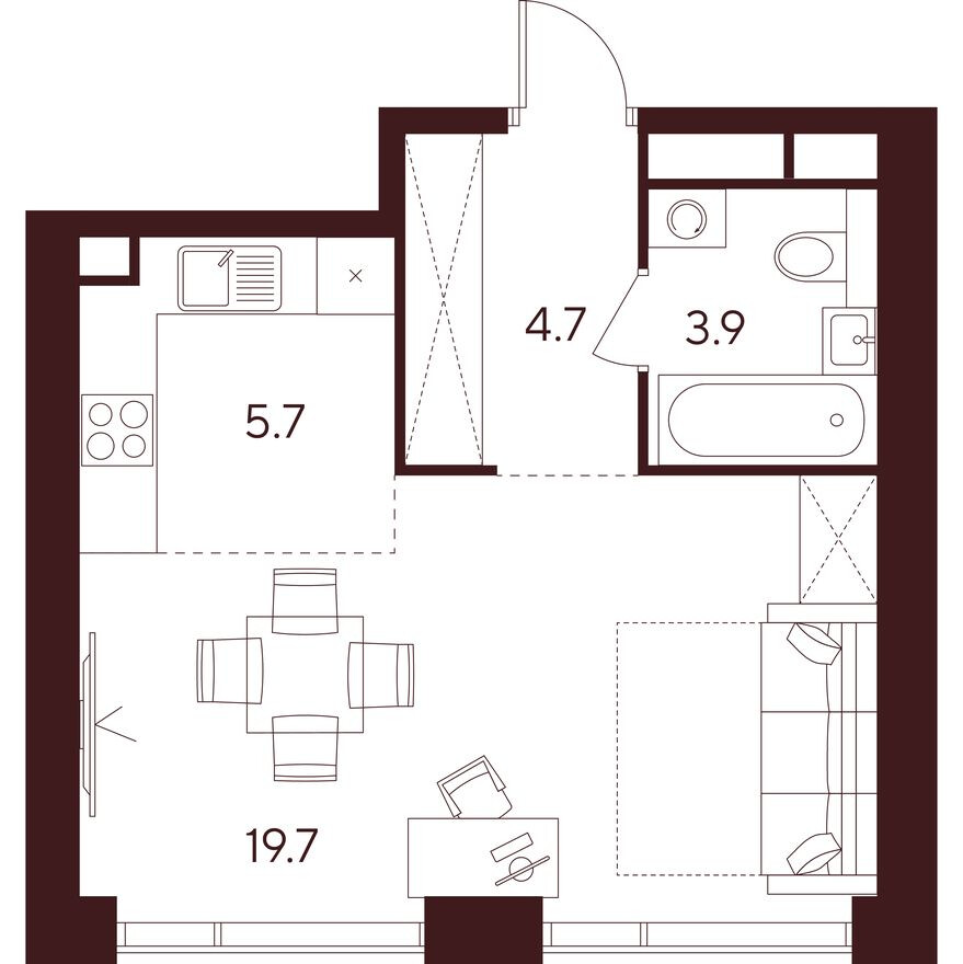Студия-квартира, 34.0 м²