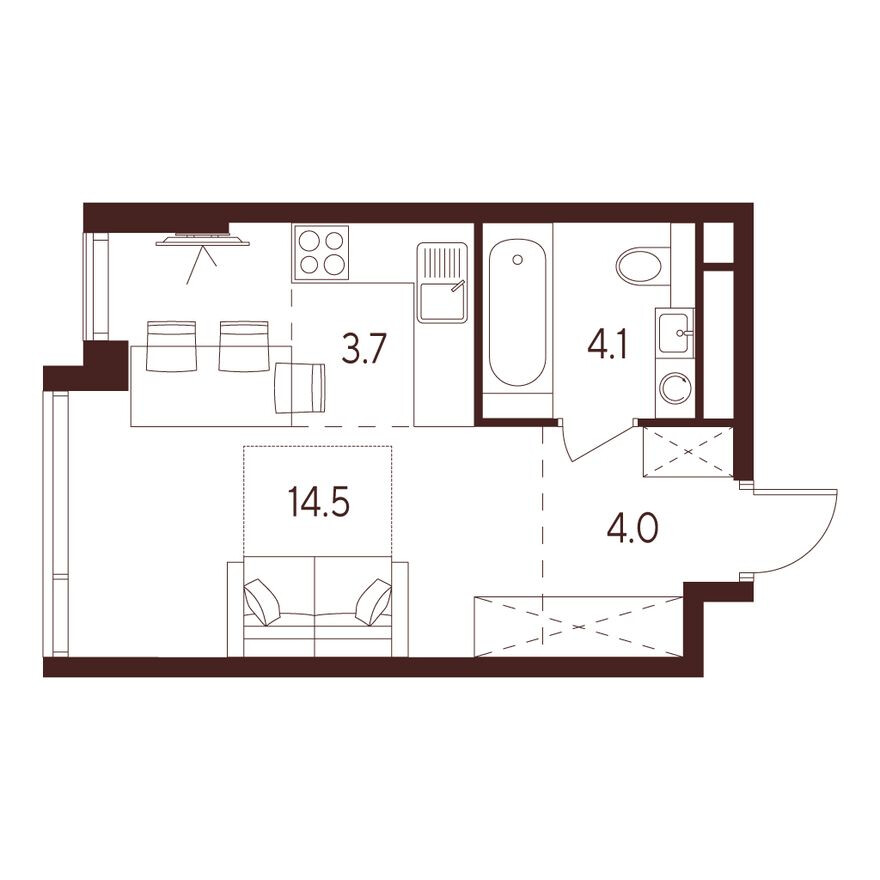 Студия-квартира, 26.3 м²