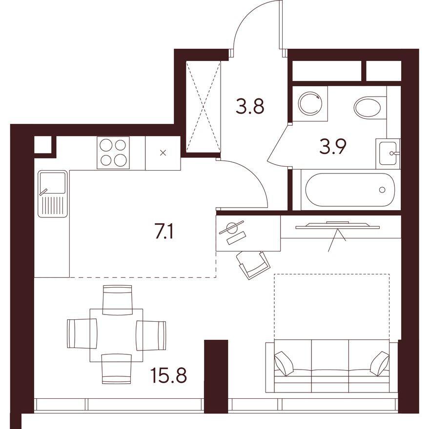Студия-квартира, 30.6 м²