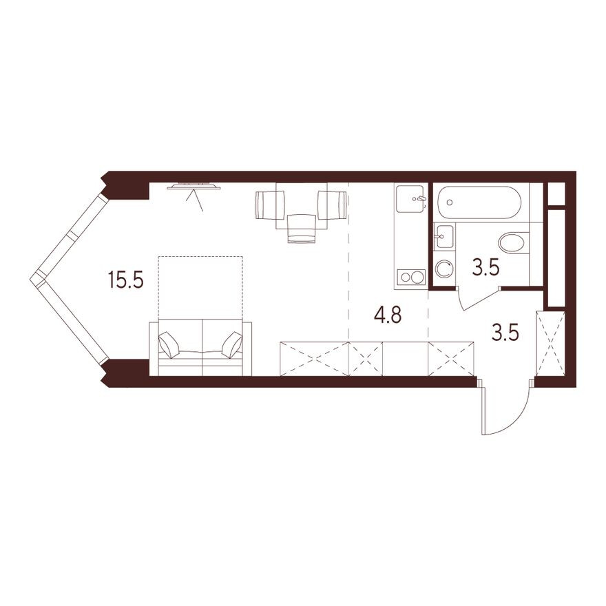 Студия-квартира, 27.3 м²
