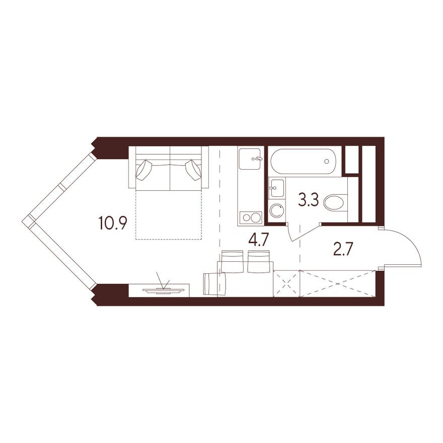 Студия-квартира, 21.6 м²