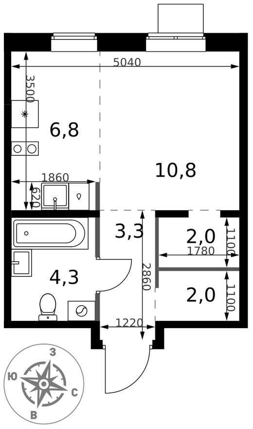 Планировка — Студия-квартира, 29.2 м²