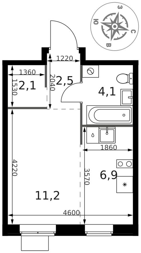 Планировка — Студия-квартира, 26.8 м²
