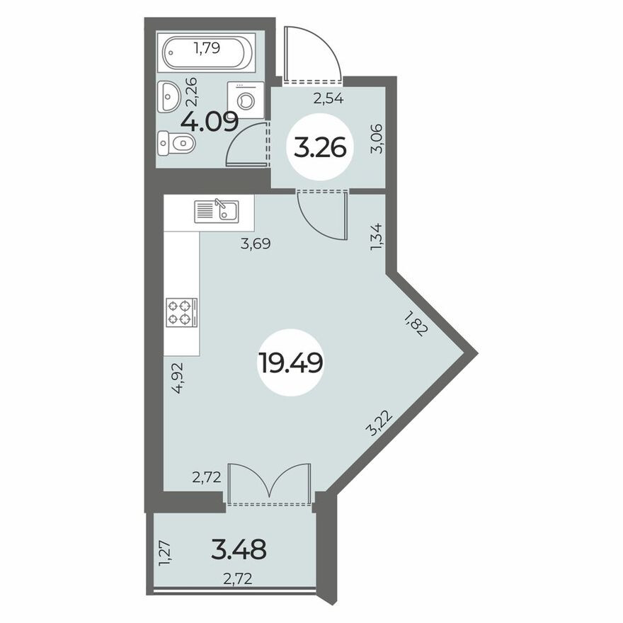 Планировка — Студия-квартира, 28.6 м²