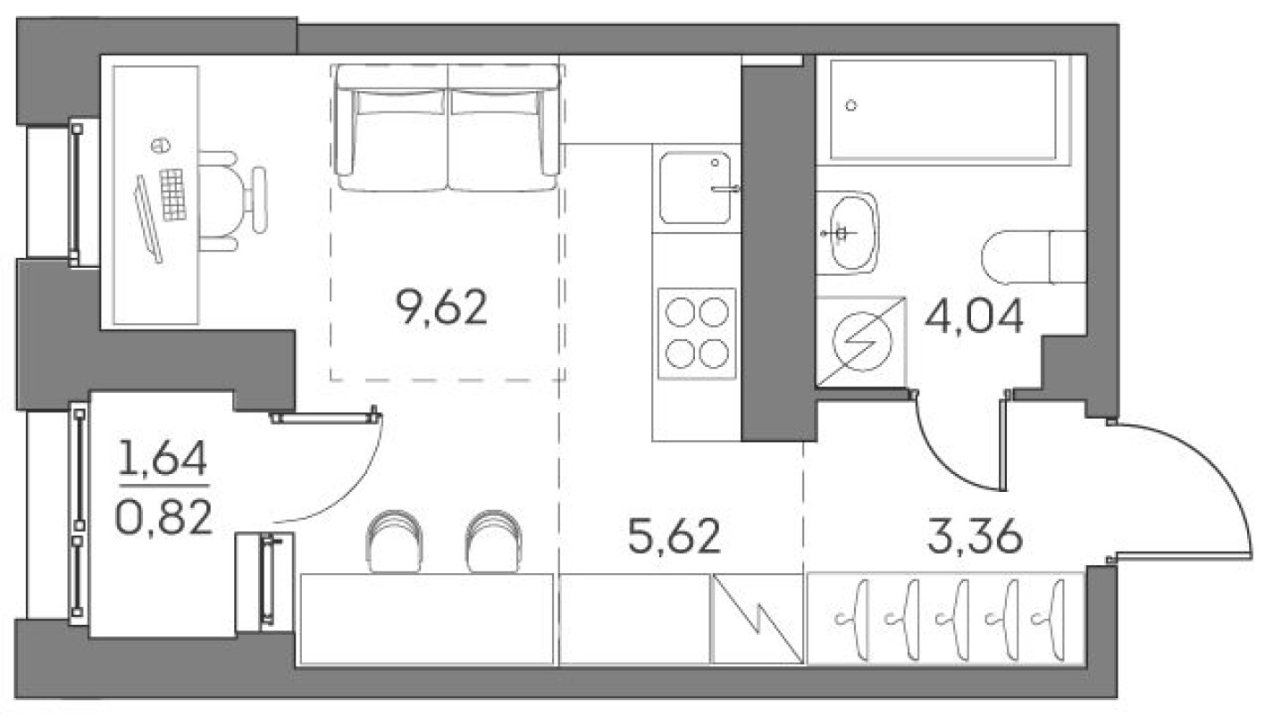 Студия-квартира, 23.5 м²