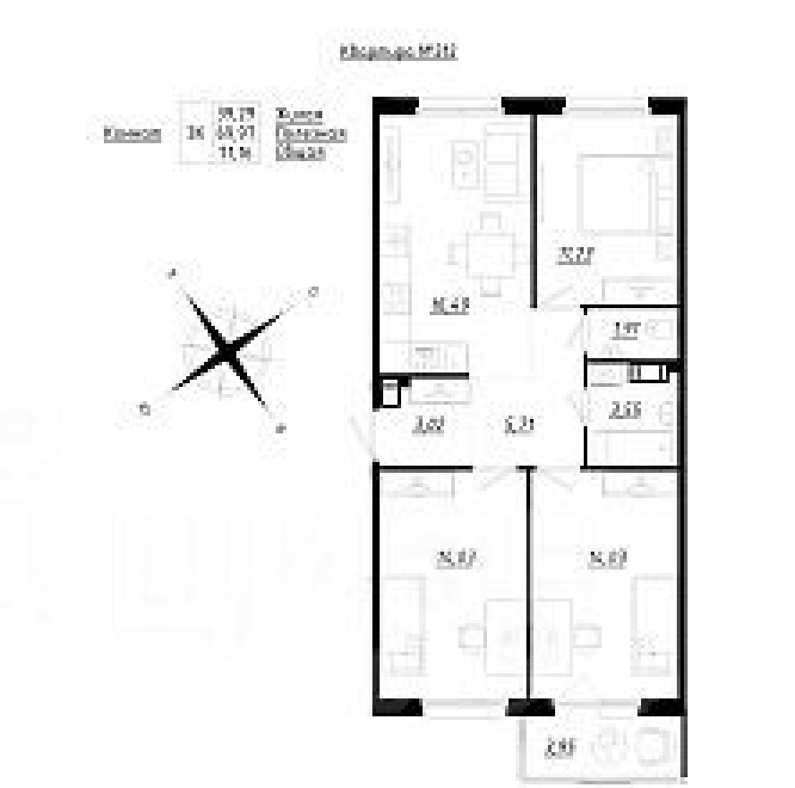 4к. квартира, 71.3 м²