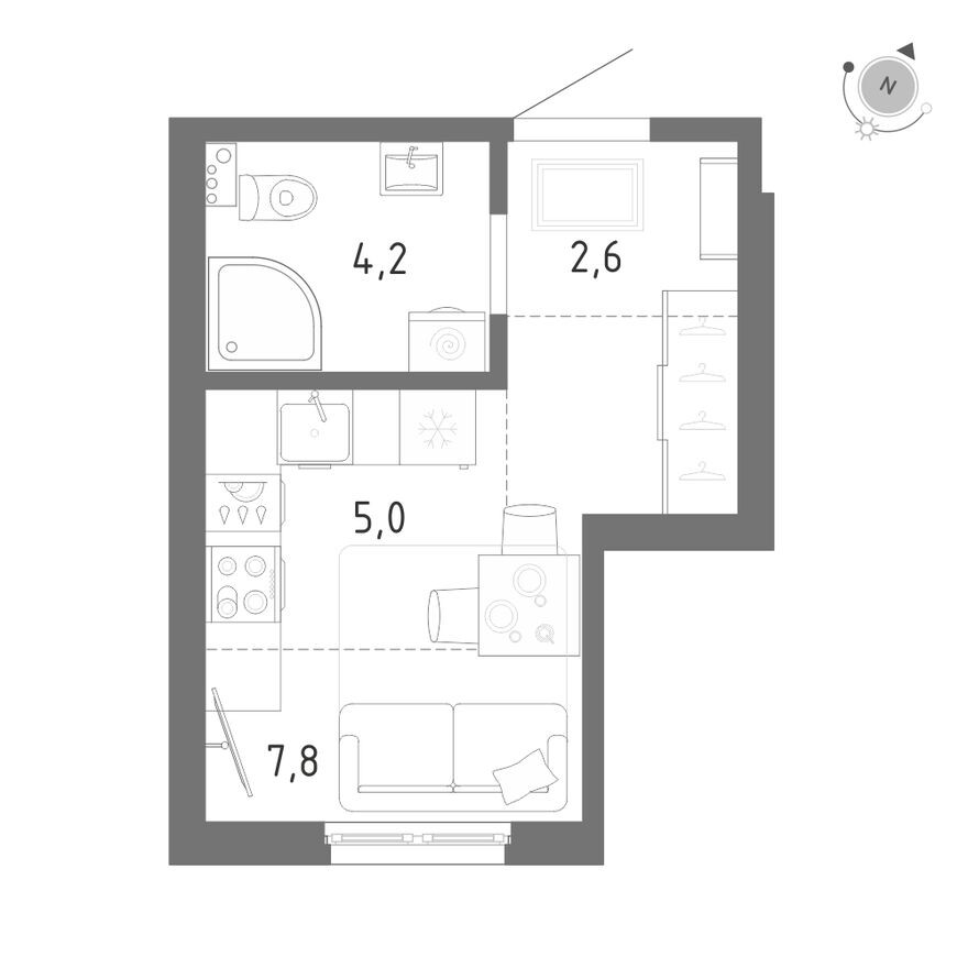 Планировка — Студия-квартира, 19.6 м²