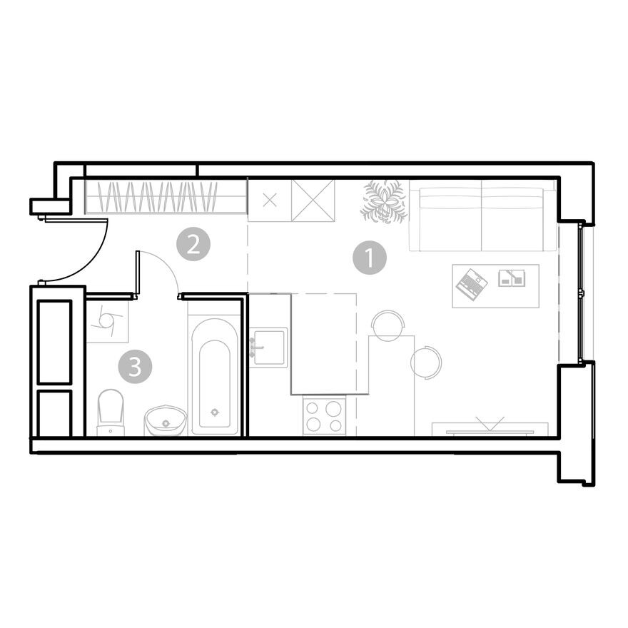 Планировка — 1к. апартаменты, 23.8 м²