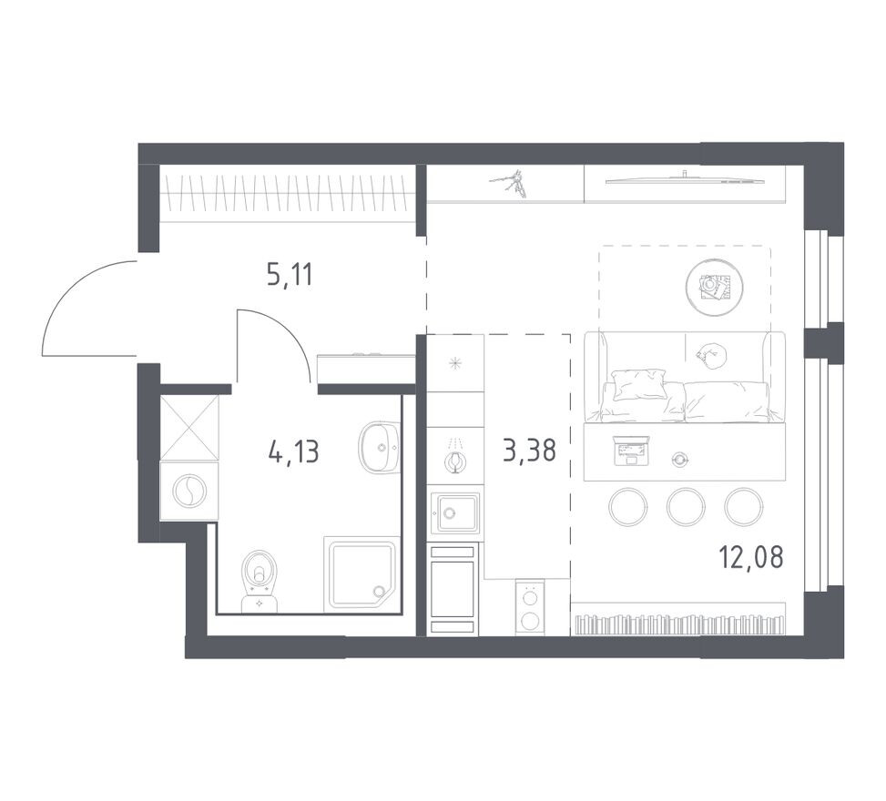 Студия-квартира, 24.7 м²