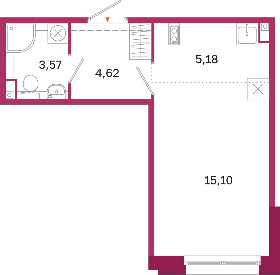 Студия-квартира, 28.5 м²