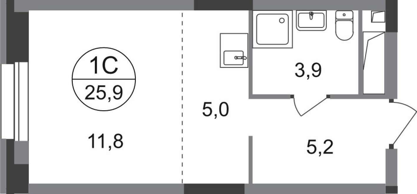 Студия-квартира, 25.9 м²