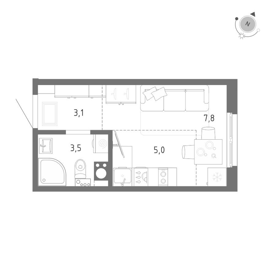 Планировка — Студия-квартира, 19.4 м²