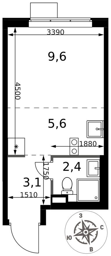 Планировка — Студия-квартира, 20.7 м²