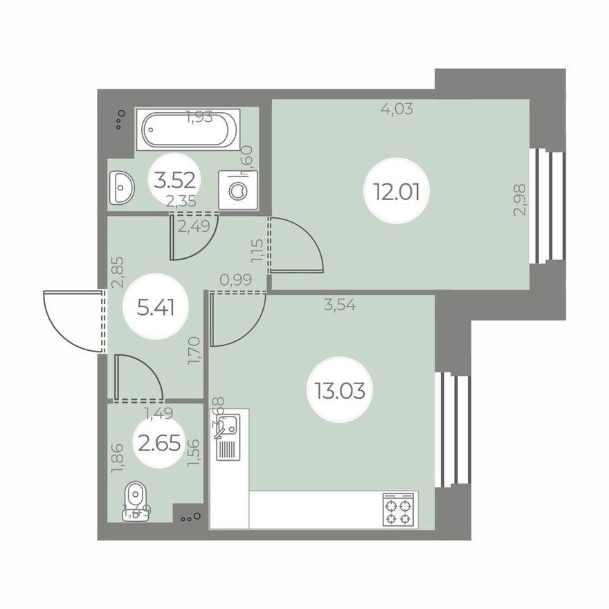 Планировка — 1к. квартира, 36.6 м²