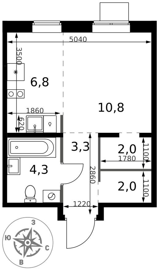 Планировка — Студия-квартира, 29.2 м²