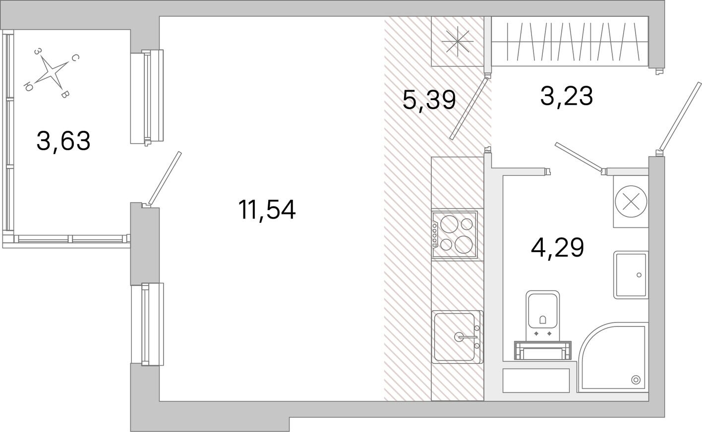 Студия-квартира, 26.3 м²