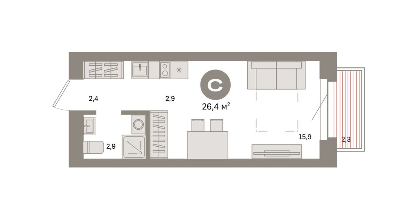 Студия-квартира, 26.4 м²