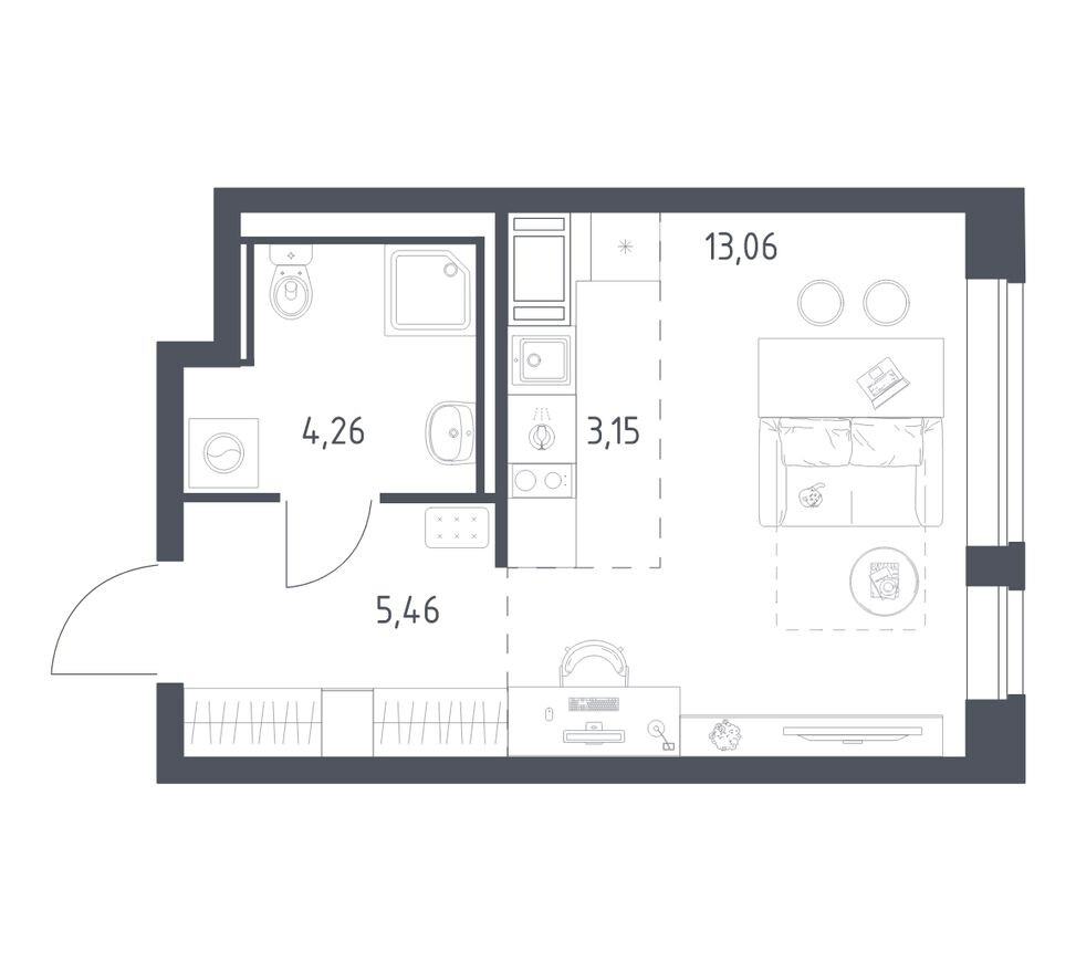 Студия-квартира, 25.9 м²