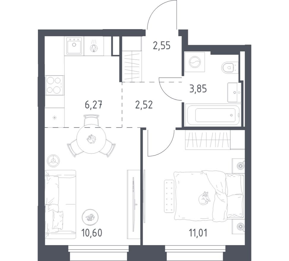 1к. квартира, 36.8 м²