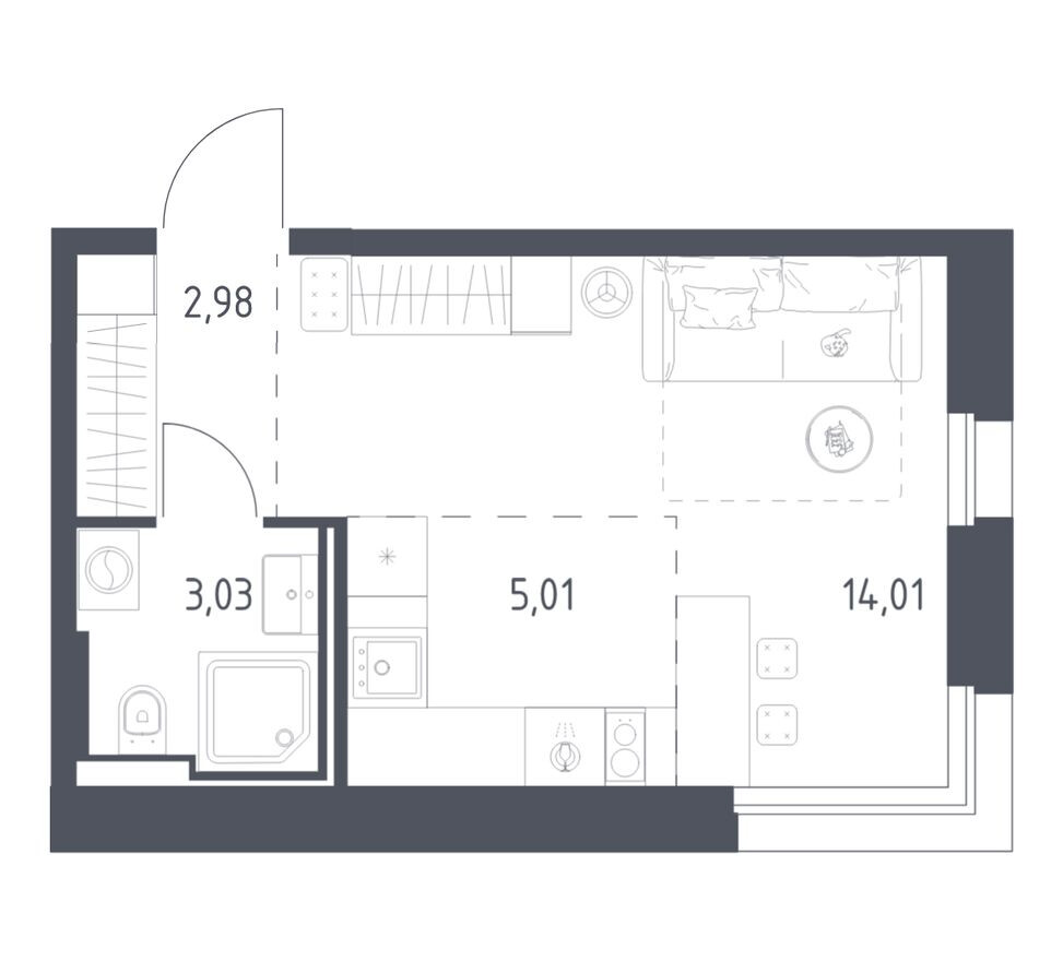 Студия-квартира, 25.0 м²