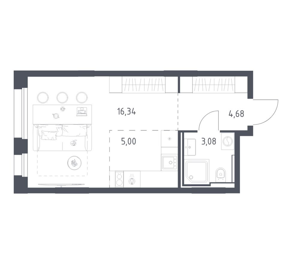 Студия-квартира, 29.1 м²