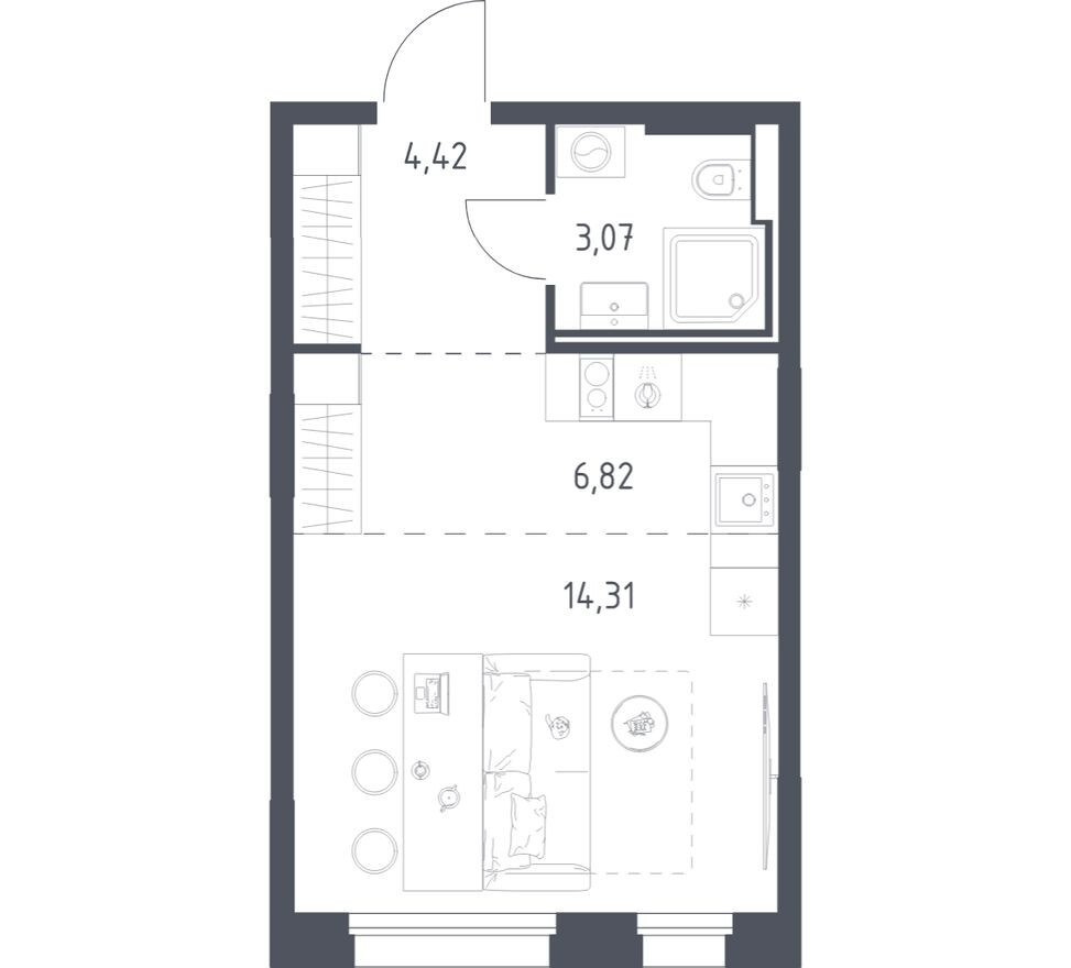Студия-квартира, 28.6 м²