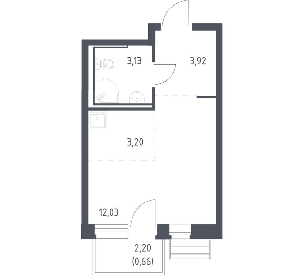 Студия-квартира, 22.9 м²