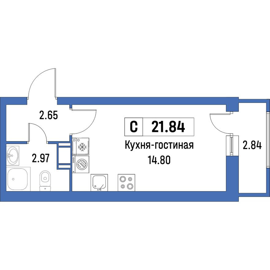 Планировка — Студия-квартира, 21.8 м²