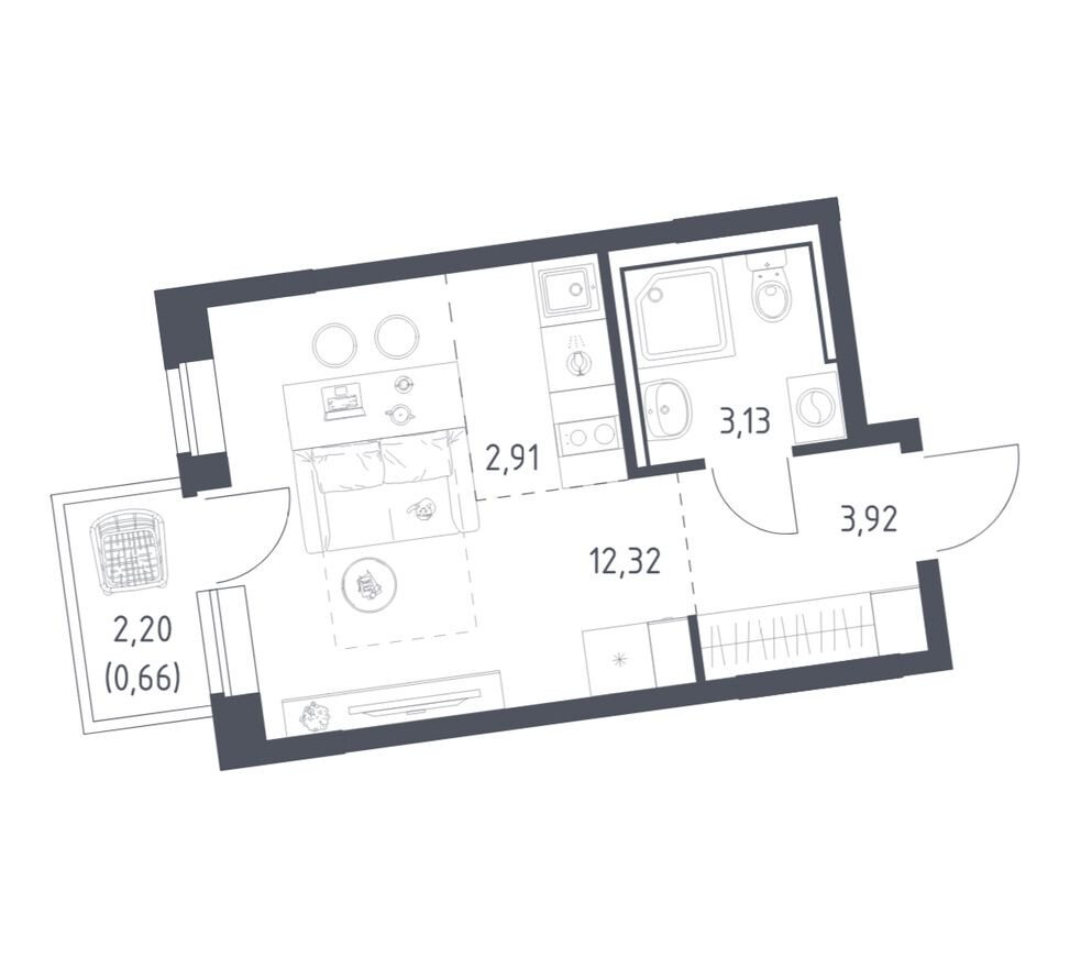 Студия-квартира, 22.9 м²