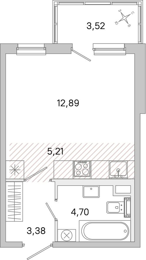 Студия-квартира, 27.2 м²