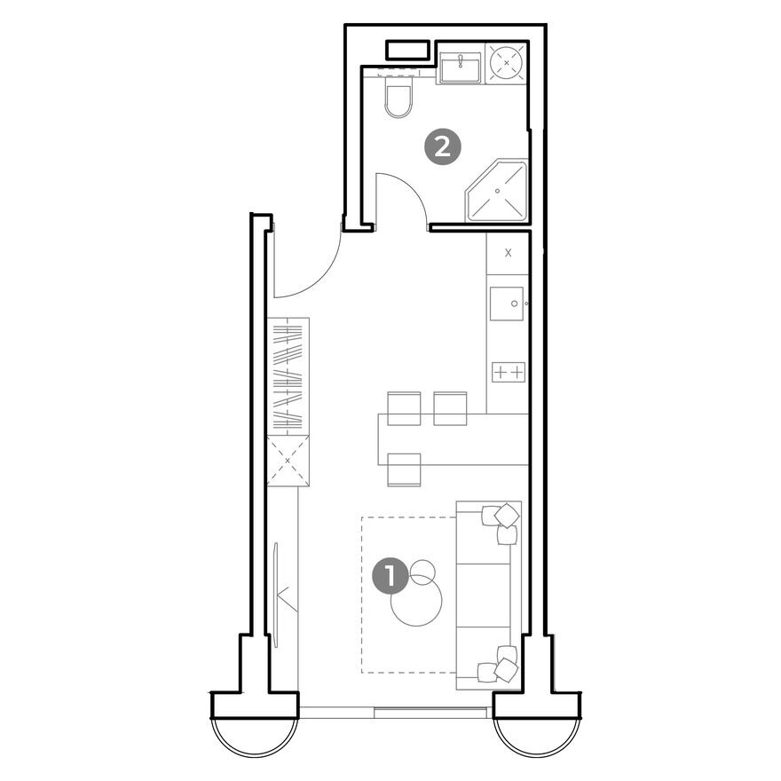 Планировка — 1к. апартаменты, 28.8 м²