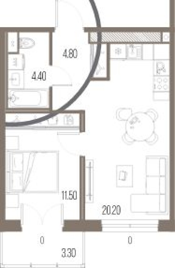 Планировка — 1к. квартира, 40.9 м²