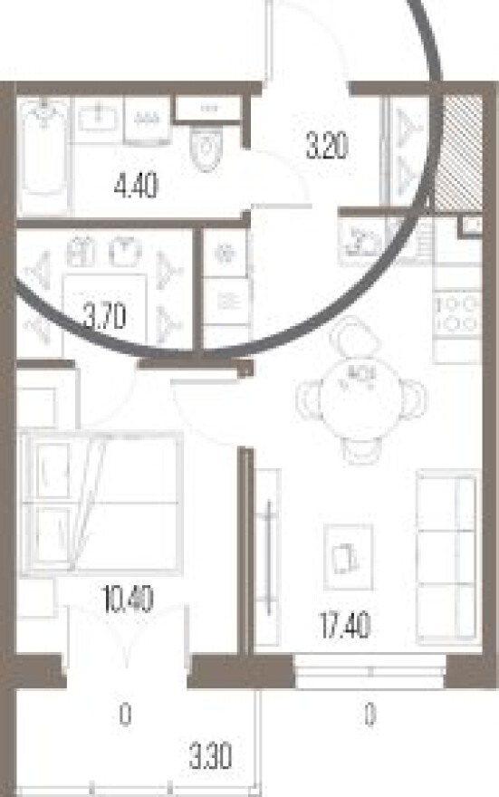 Планировка — 1к. квартира, 39.1 м²